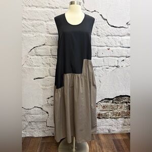 CORRELL CORRELL DRESS BLACK GREY MAXI SQUARE STEP GEOMETRIC BOHO COTTON BAGGY